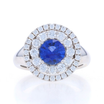 Spark Sapphire Diamond Double Halo Ring - White Gold 18k Round 2.34ctw
