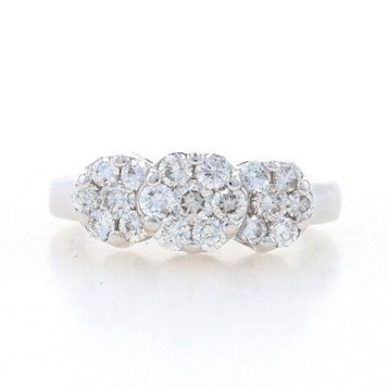 White Gold Diamond Cluster Halo Ring 14k Rnd 1.00ctw Three-Stone Insp Engagement