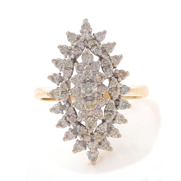 Yellow Gold Diamond Cluster Cocktail Ring - 14k Round Brilliant 1.00ctw