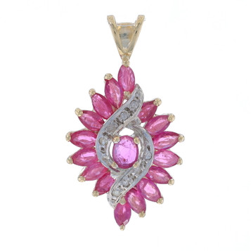 Yellow Gold Ruby & Diamond Pendant - 10k Oval & Marquise 2.10ctw Swirl Yellow Gold Ruby & Diamond Pendant - 10k Oval & Marquise 2.10ctw Swirl