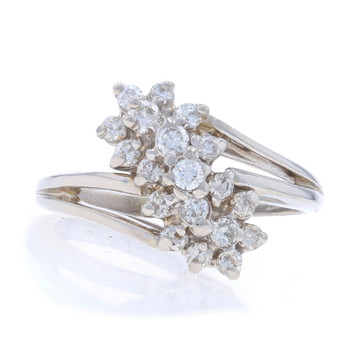 White Gold Diamond Cluster Cocktail Bypass Ring - 14k Round 1/3ctw Waterfall