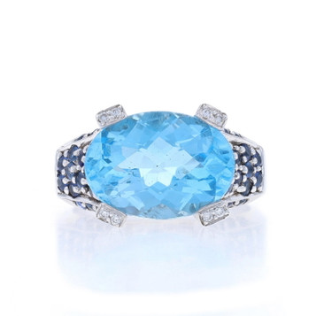 Le Vian Blue Topaz Sapphire Dia Cocktail Ring - White Gold 14k Oval 11.04ctw