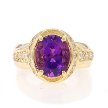 Yellow Gold Amethyst Diamond Ring 14k Oval 3.56ctw Yellow Gold Amethyst Diamond Ring 14k Oval 3.56ctw