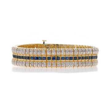 Yellow Gold Diamond Sapphire Link Bracelet 7" 14k Round 10.62ctw Stripes Yellow Gold Diamond Sapphire Link Bracelet 7" 14k Round 10.62ctw Stripes