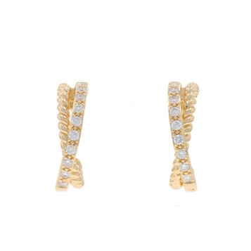 Yellow Gold Diamond X Half-Hoop Earrings 14k Round Brilliant .22ctw Pierced Yellow Gold Diamond X Half-Hoop Earrings 14k Round Brilliant .22ctw Pierced