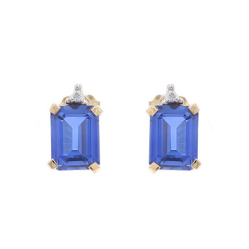 Yellow Gold Lab-Created Sapphire Diamond Stud Earrings - 10k Emerald 3.52ctw
