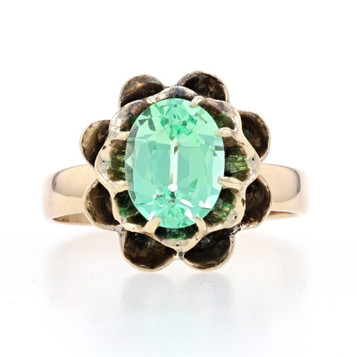 Yellow Gold Lab-Created Sapphire Flower Cocktail Solitaire Ring 10k Oval 2.40ct Yellow Gold Lab-Created Sapphire Flower Cocktail Solitaire Ring 10k Oval 2.40ct