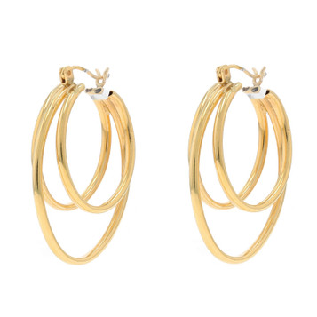 Yellow Gold Triple Hoop Earrings - 14k Pierced Yellow Gold Triple Hoop Earrings - 14k Pierced