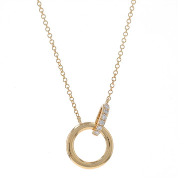 Yellow Gold Diamond Circle Pendant Necklace - 14k Round Brilliant Adjustable Yellow Gold Diamond Circle Pendant Necklace - 14k Round Brilliant Adjustable