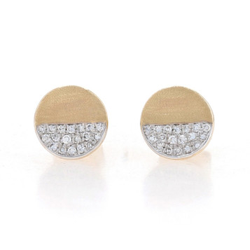 Yellow Gold Diamond Cluster Stud Circle Earrings - 14k .10ctw Brushed Pierced Yellow Gold Diamond Cluster Stud Circle Earrings - 14k .10ctw Brushed Pierced