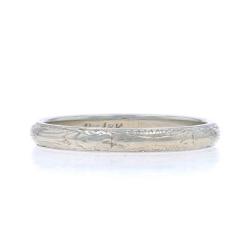 White Gold Art Deco Etched Floral Wedding Band - 18k Ring SZ 7 1/2 White Gold Art Deco Etched Floral Wedding Band - 18k Ring SZ 7 1/2