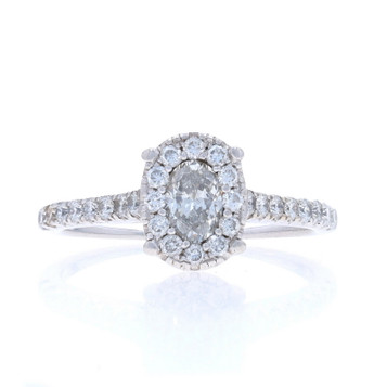 White Gold Diamond Halo Ring - 14k Oval 1.05ctw Engagement White Gold Diamond Halo Ring - 14k Oval 1.05ctw Engagement