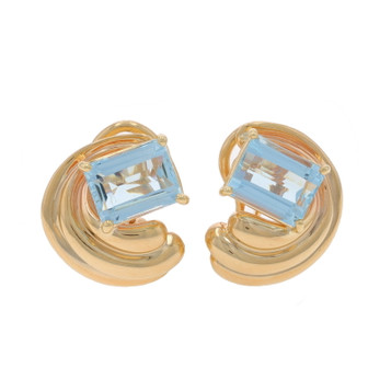 Yellow Gold Aquamarine Swirl Large Stud Earrings - 14k Emerald 4.00ctw Pierced Yellow Gold Aquamarine Swirl Large Stud Earrings - 14k Emerald 4.00ctw Pierced