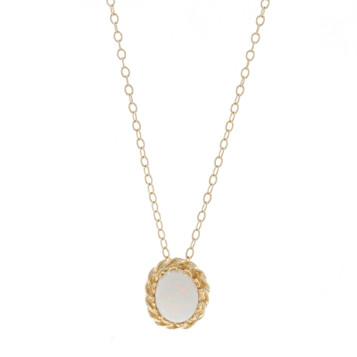 Yellow Gold Australian Opal Pendant Necklace 16" - 14k Oval Cabochon .80ct Yellow Gold Australian Opal Pendant Necklace 16" - 14k Oval Cabochon .80ct