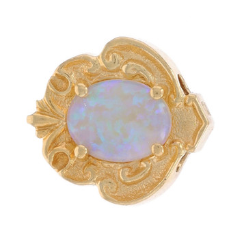 Yellow Gold Australian Opal Vintage Slide Charm - 14k Oval Cabochon 1.30ct Yellow Gold Australian Opal Vintage Slide Charm - 14k Oval Cabochon 1.30ct