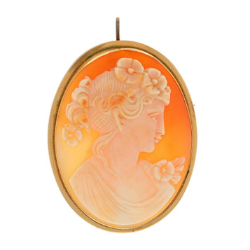 Yellow Gold Carved Shell Cameo Edwardian Silhouette Convertible Brooch - 14k Pin Yellow Gold Carved Shell Cameo Edwardian Silhouette Convertible Brooch - 14k Pin