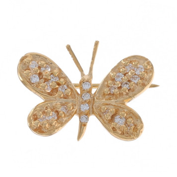 Yellow Gold Diamond Butterfly Brooch Pin - 14k Round Brilliant .26ctw Spring Yellow Gold Diamond Butterfly Brooch Pin - 14k Round Brilliant .26ctw Spring