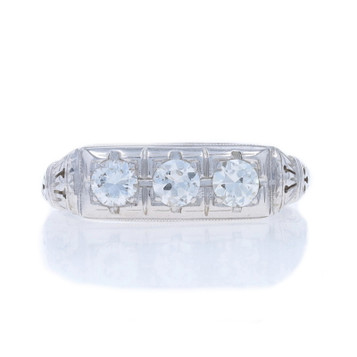 White Gold Diamond Art Deco Three-Stone Engagement Ring - 18k European .51ctw