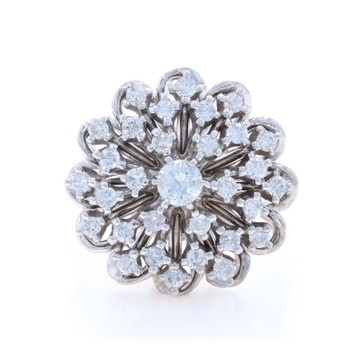 White Gold Diamond Floral Cluster Cocktail Ring - 14k Round Brilliant .67ctw