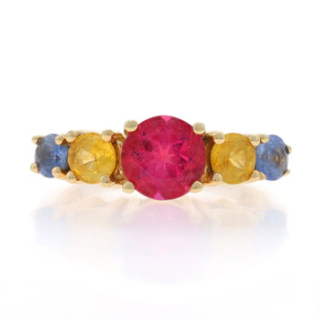 Yellow Gold Pink Tourmaline Sapphire Five-Stone Ring - 14k Round 3.24ctw Yellow Gold Pink Tourmaline Sapphire Five-Stone Ring - 14k Round 3.24ctw
