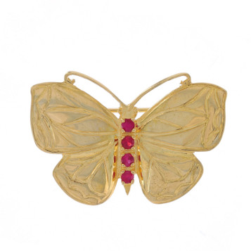 Yellow Gold Ruby Butterfly Brooch Pin - 14k Round Brilliant .20ctw Nature Yellow Gold Ruby Butterfly Brooch Pin - 14k Round Brilliant .20ctw Nature