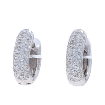 White Gold Diamond Huggie Hoop Earrings - 18k Round .50ctw Cluster Pierced