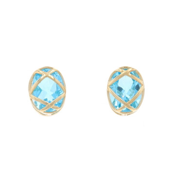 Yellow Gold Swiss Blue Topaz Latticework Stud Earrings -14k Oval 2.20ctw Pierced Yellow Gold Swiss Blue Topaz Latticework Stud Earrings -14k Oval 2.20ctw Pierced
