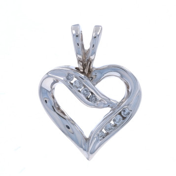 White Gold Diamond Ribbon Heart Pendant - 14k Round Brilliant .10ctw Love
