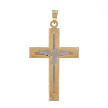 Yellow Gold Cross Pendant - 14k Dove Faith