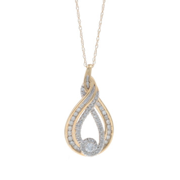Yellow Gold Diamond Knot Teardrop Necklace 18 1/2" - 10k Single & Round .50ctw Yellow Gold Diamond Knot Teardrop Necklace 18 1/2" - 10k Single & Round .50ctw