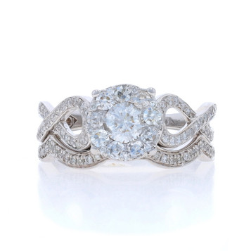 White Gold Diamond Wedding Set - 14k Round Brilliant and Single 1.00ctw Halo