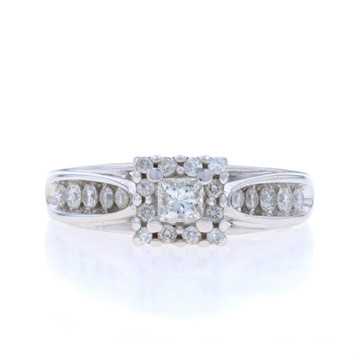 White Gold Diamond Halo Engagement Ring - 14k Princess .70ctw LX4122