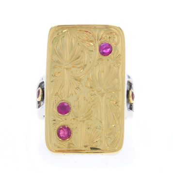 Konstantino Ruby Ring - Sterling 925 Yellow Gold 18k Rd .34ctw Botanical Sz 7