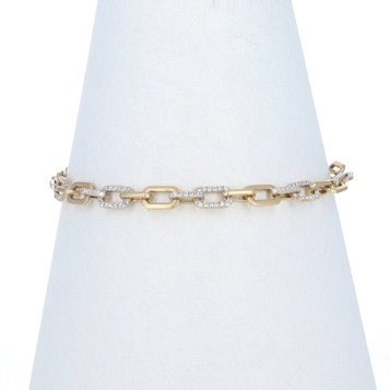 Yellow Gold Diamond Paperclip Chain Bracelet 7 1/4" - 14k Single .62ctw