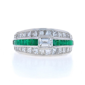 JB Star Emerald Diamond Stripe Cluster Cocktail Band Platinum 900 2.30ctw Ring