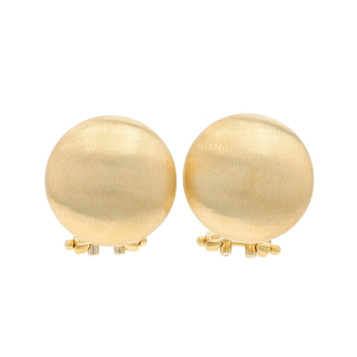 Yellow Gold Large Stud Brushed Finish Earrings 18k Circle Pierced