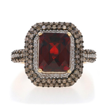 Yellow Gold Garnet Diamond Ring 10k Checkerboard Emerald Cut 4.80ctw Triple Halo