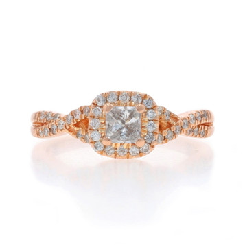 Rose Gold Diamond Engagement Ring 14k Princess .50ctw Halo