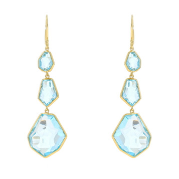 Ippolita Blue Topaz Dangle Earrings Yellow Gold 18k Faceted Double Cabochon