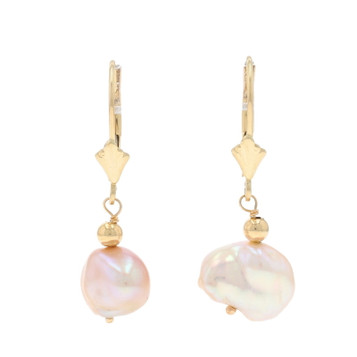 Yellow Gold Freshwater Pearl Dangle Earrings 14k Pierced Yellow Gold Freshwater Pearl Dangle Earrings 14k Pierced