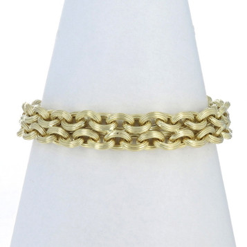 Yellow Gold Onyx Cable Chain Bracelet 8 1/4" 14k Round Cabochon Italy