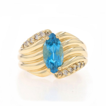Yellow Gold Topaz Diamond Ring 14k Marquise 2.29ctw Ribbed