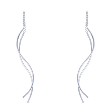 White Gold Wavy Threader Dangle Earrings 14k Minimalist Pierced
