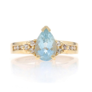 Yellow Gold Aquamarine Diamond Ring 14k Pear 1.48ctw Yellow Gold Aquamarine Diamond Ring 14k Pear 1.48ctw