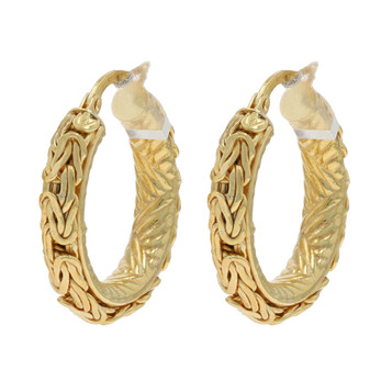Yellow Gold Byzantine Chain Hoop Earrings 14k Pierced Italy