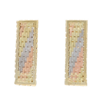Yellow Gold Diagonal Stripe Drop Earrings 14k Basket Weave Pierced Yellow Gold Diagonal Stripe Drop Earrings 14k Basket Weave Pierced