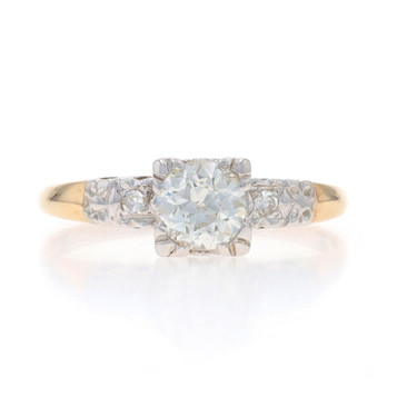 Yellow Gold Diamond Art Deco Engagement Ring 6 1/2" 14k European .55ctw