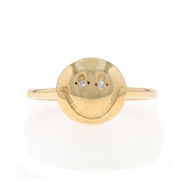 Yellow Gold Diamond Smiley Face Ring 14k Single Have A Nice Day