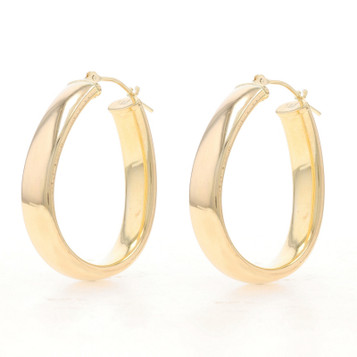 Yellow Gold Oblong Oval Hoop Earrings 14k Chunky Pierced Yellow Gold Oblong Oval Hoop Earrings 14k Chunky Pierced
