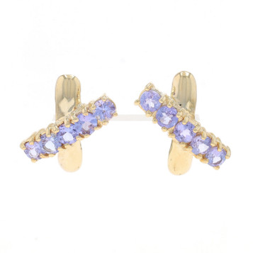 Yellow Gold Tanzanite X Stud Earrings 10k Round .80ctw Crossover Pierced